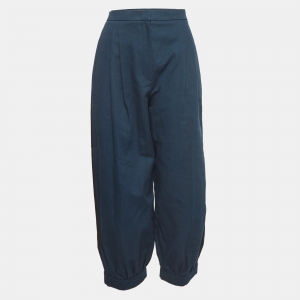 Pre Owned Fendi Navy Cotton Contrast Trim Capri Pants M