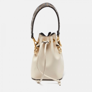 Pre Owned Fendi Beige/Brown Leather Mini Mon Tresor Drawstring Bucket Bag