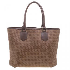 Pre Owned Fendi Brown Zucchino Coated Canvas Drawstring Tote