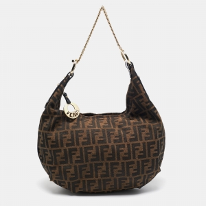 Fendi Blue/Tobacco Zucca Canvas and Patent Leather Chef Chain Link Hobo