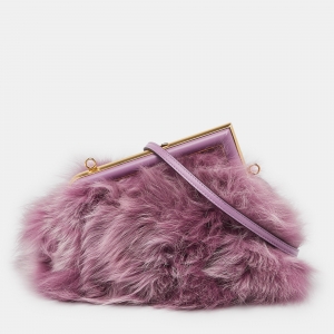 Fendi Purple Fox Fur and Leather Small First Clutch
