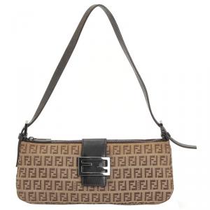 Pre Owned Fendi Tobacco Zucchino Canvas Shoulder Bag