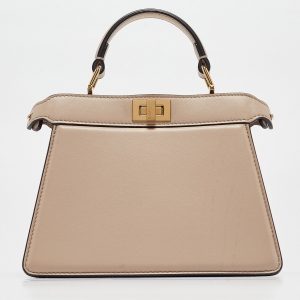 Pre Owned Fendi Beige Leather Petite Peekaboo ISeeU Top Handle Bag