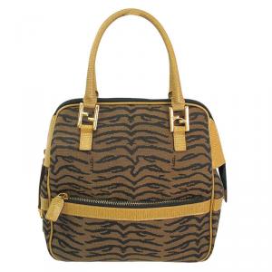 Pre Owned Fendi Bi Color Canvas/Leather Top Handle Bag