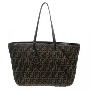Pre Owned Fendi Tobacco Quilted Zucca Fabric Roll Tote