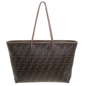 Pre Owned Fendi Brown Zucca Coated Canvas Roll Tote