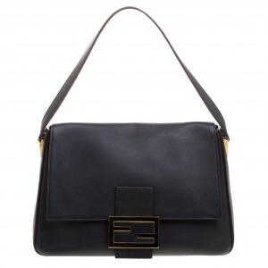 Pre Owned Fendi Navy Blue Leather Mama Shoulder Bag