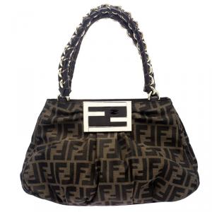 Pre Owned Fendi Tobacco Zucca Canvas Small Mia Shoulder Bag