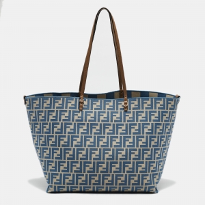 Fendi Blue/Beige FF Pequin Fabric Large Roll Shopper Tote