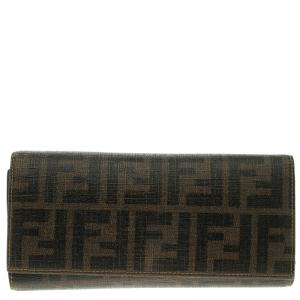 Pre Owned Fendi Tobacco Zucca Canvas Continental Flap Wallet
