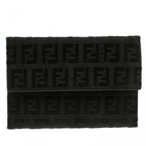 Pre Owned Fendi Black Zucchino Canvas Wallet