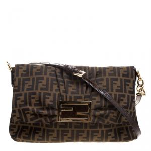 Pre Owned Fendi Tobacco Zucca Canvas Mia Crossbody Bag