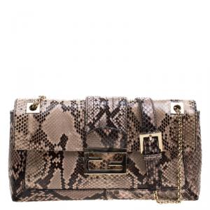 Fendi Beige Python Baguette Chain Flap Bag