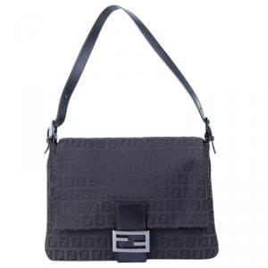 Pre Owned Fendi Black Zucchino Canvas Mama Forever Shoulder Bag