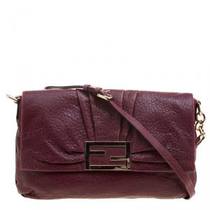 Pre Owned Fendi Burgundy Leather Mia Crossbody Bag