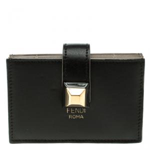 Pre Owned Fendi Black Leather Accordion Wallet 