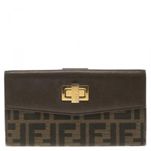 Pre Owned Fendi Brown Zucca Canvas and Leather Long Wallet