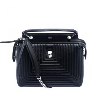 Pre Owned Fendi Black Quilted Leather Dotcom Click Shoulder Bag