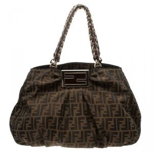 Pre Owned Fendi Tobacco Zucca Canvas Large Mia Shoulder Bag