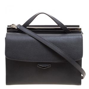 Pre Owned Fendi Grey Textured Leather Small Demi Jour Shoulder Bag