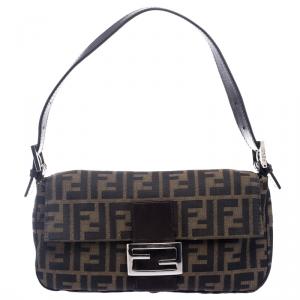 Pre Owned Fendi Tobacco Zucca Canvas Mama Baguette Shoulder Bag