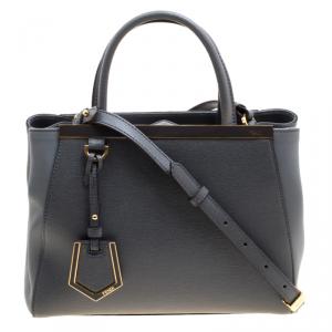 Pre Owned Fendi Grey Saffiano Leather Small 2Jours Tote