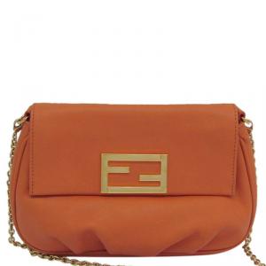 Pre Owned Fendi Orange Leather Fendista Crossbody Bag