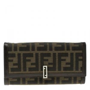 Pre Owned Fendi Tobacco Zucca Canvas Vintage Flap Wallet