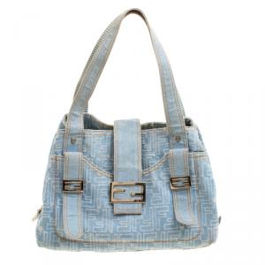 Pre Owned Fendi Blue Zucca Denim Tote