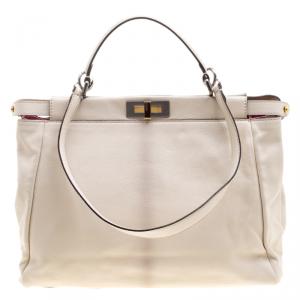 Pre Owned Fendi Beige Leather with Sting Ray Lining Large Peekaboo Bag