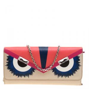 Pre Owned Fendi Multicolor Leather Elite Monster Wallet On Chain