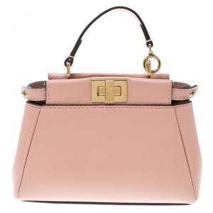Pre Owned Fendi Pink Leather Micro Peekaboo Crossbody Bag