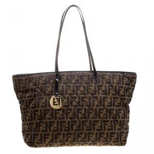 Pre Owned Fendi Tobacco Quilted Zucca Fabric Roll Tote