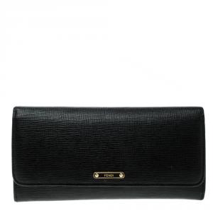 Pre Owned Fendi Black Leather Crayons Continental Wallet