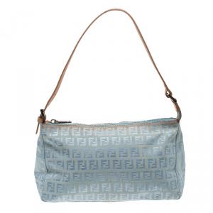 Pre Owned Fendi Blue Zucchino Canvas Shoulder Bag
