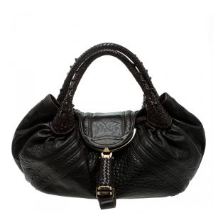 مملوكة مسبقًا Fendi Dark Brown Pebbled Leather Spy Bag