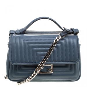 Fendi Stone Blue Quilted Leather Micro Double Baguette Bag