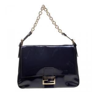 Pre Owned Fendi Navy Blue Patent Leather Mama Forever Shoulder Bag