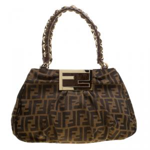 Pre Owned Fendi Tobacco Zucca Canvas Small Mia Shoulder Bag