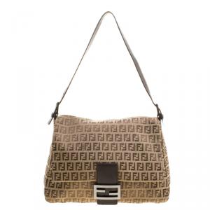 Pre Owned Fendi Tobacco Zucchino Canvas Mama Forever Shoulder Bag