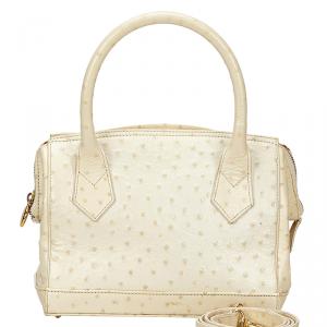 Pre Owned Fendi Ivory Ostrich Embossed Leather Satchel Bag