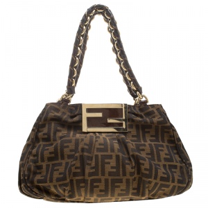Pre Owned Fendi Tobacco Zucca Canvas Small Mia Shoulder Bag