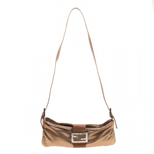 Pre Owned Fendi Brown Satin Mama Baguette Shoulder Bag