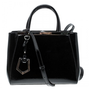 Pre Owned Fendi Black Patent Leather Small 2Jours Tote