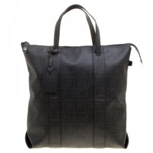 Pre Owned Fendi Dark Grey Zucca Coated Canvas North South Zip Tote
