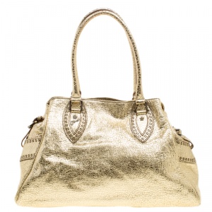 Pre Owned Fendi Gold Leather Du Jour Satchel