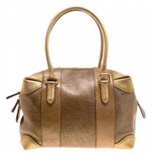 Fendi Gold Pebbled Leather Media Boston Bag