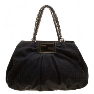 Pre Owned Fendi Black Zucca Canvas Large Mia Tote
