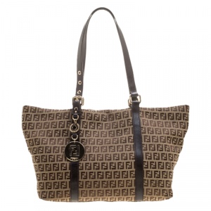 Pre Owned Fendi Brown Zucchino Canvas Superstar Shopping Tote