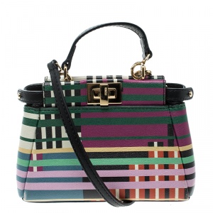 Pre Owned Fendi Multicolor Stripe Print Leather Micro Peekaboo Bag